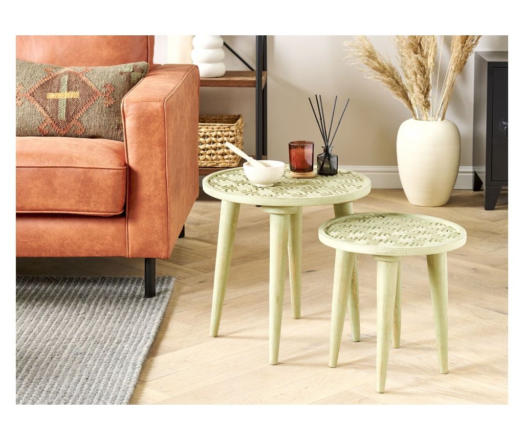 Set of 2 MAHARO Light Green Mango Wood Side Tables
