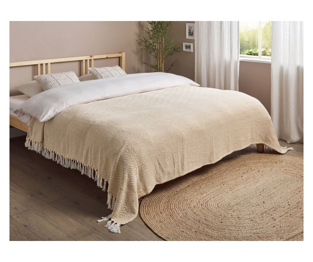 TOUTLI Cotton Bedspread 200 x 220 cm Beige