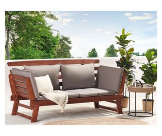 Bancă de grădină cu pernă PORTICI 210 cm Lemn de eucalipt Maro închis/Taupe