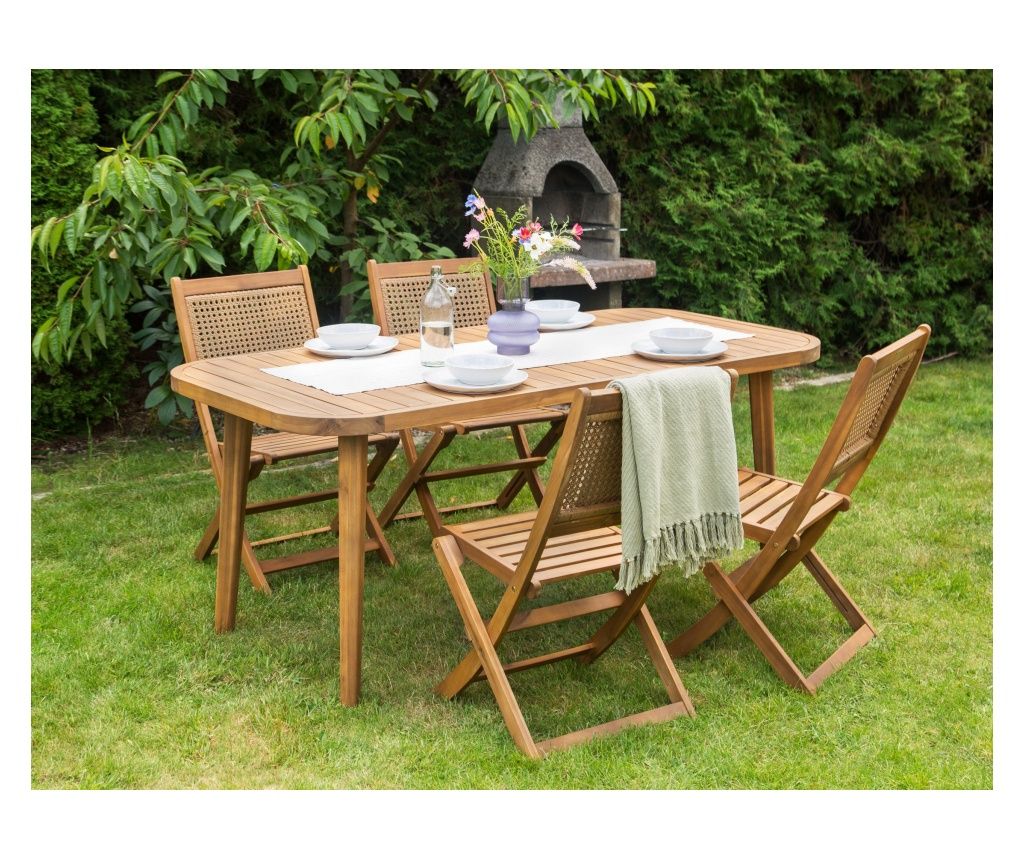 PARAGGI 4-Seater Garden Dining Set, Dark Brown Certified Acacia Wood