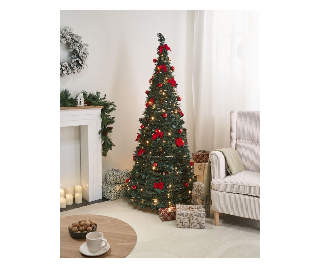 PINEORA Foldable Artificial LED Christmas Tree 185 cm Green