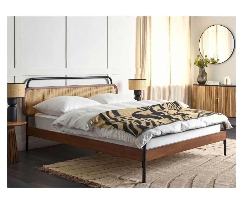 BOUSSICOURT Rattan Bed Frame with Slats 160 x 200 cm Dark Brown
