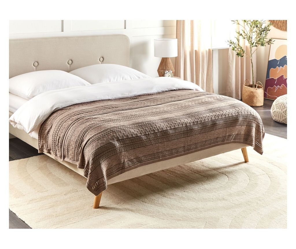 DAULET Brown Cotton Bedspread 150 x 200 cm