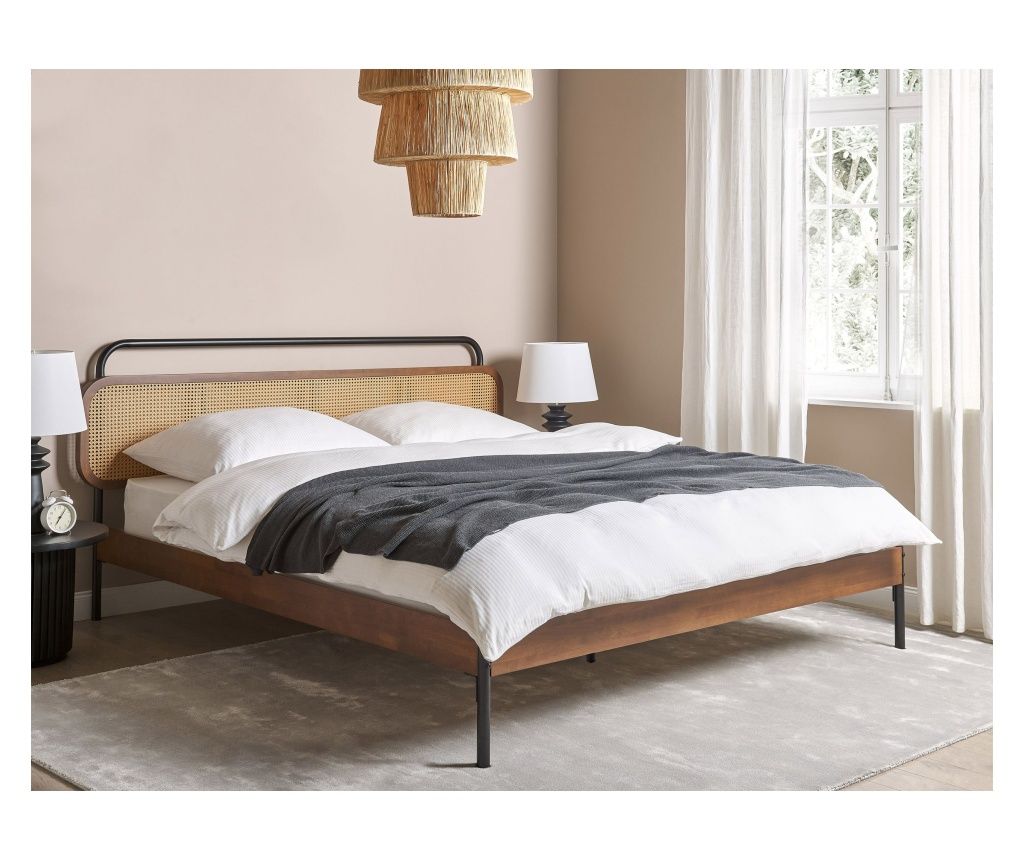BOUSSICOURT Rattan Bed Frame with Slats 180 x 200 cm Dark Brown