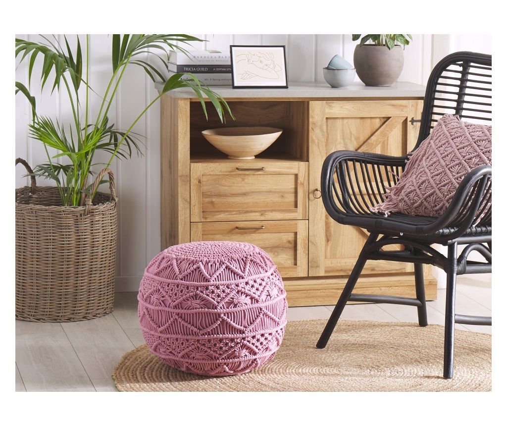 Pouf Macrame KAYSERI Bumbac Roz