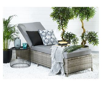 Șezlong cu pernă TURIN Reclinabil Ratan sintetic Gri