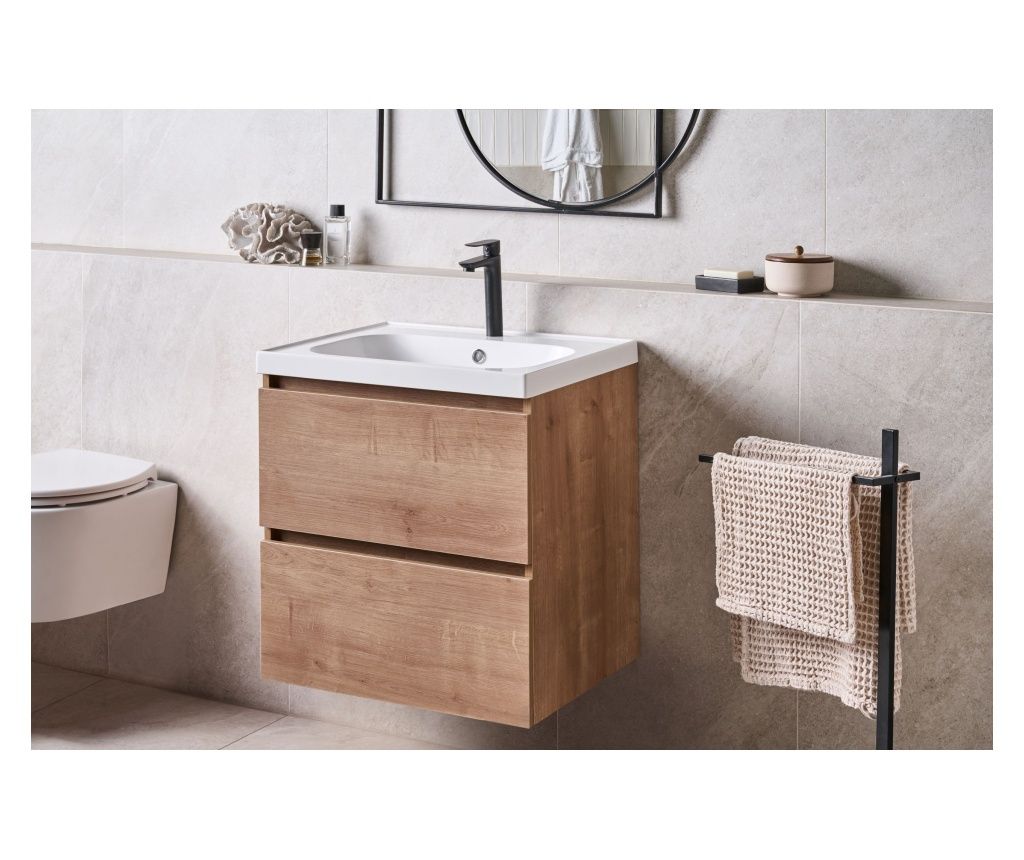 LAGOA 60 cm Light Brown Wall-Mounted Bathroom Furniture with Sink