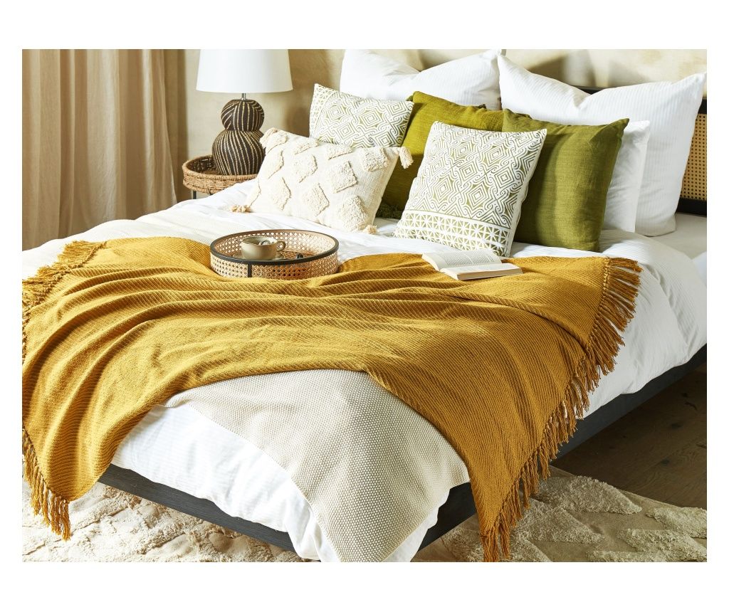 YARSA Throw Blanket Cotton 125 x 150 cm Mustard Yellow