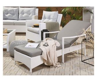 Șezlong cu pernă VASTO Reclinabil Ratan sintetic Alb