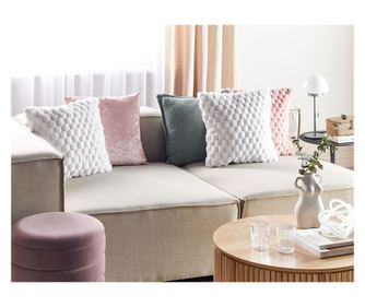 Set de 2 perne decorative PURSLANE Blană artificială 43 x 43 cm  Alb Imprimeu geometric