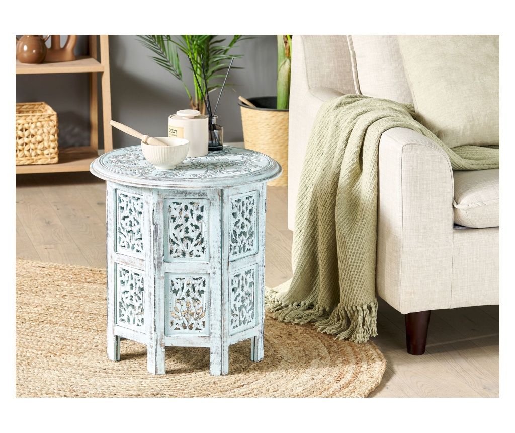 BORAI Side Table Mango Wood Light Blue