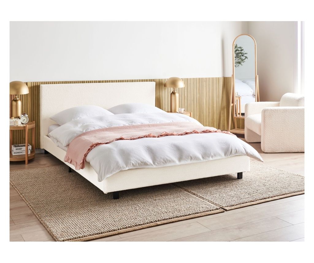 Pat cu lamele Boucle ALBI 160 x 200 cm Alb-murdar