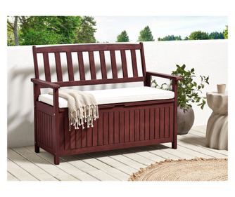 Bancă de grădină cu pernă SOVANA 120 cm cu depozitare Lemn de acacia Alb