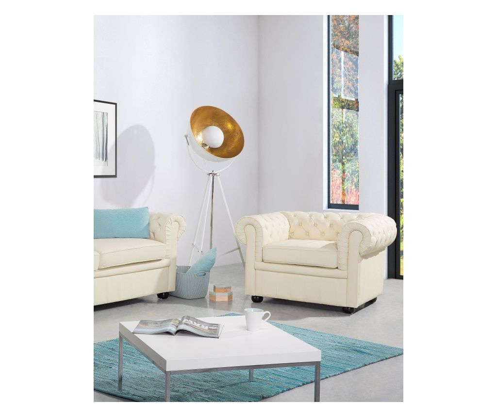 CHESTERFIELD Armchair Light Beige Genuine Leather