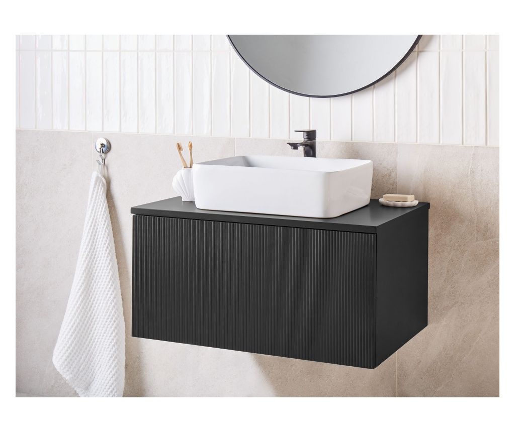 ALZIRA 80 cm Black Wall-Mounted Washbasin Mask