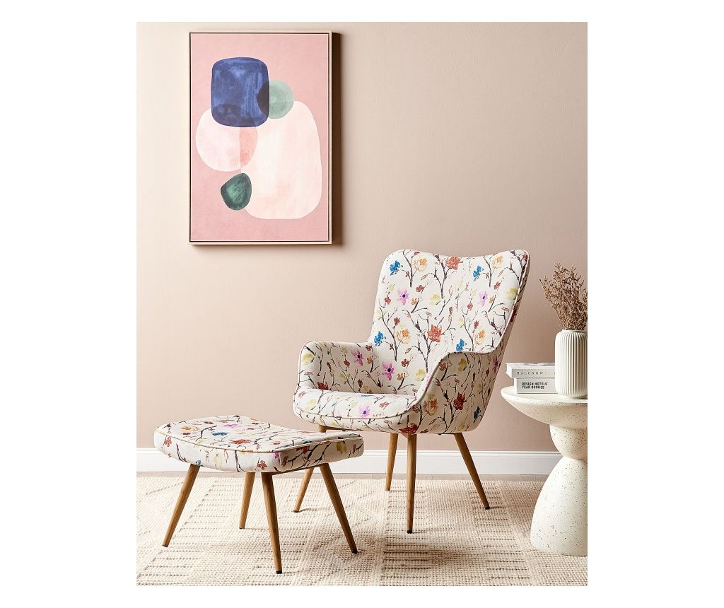 VEJLE High Back Armchair with Footstool Light Beige