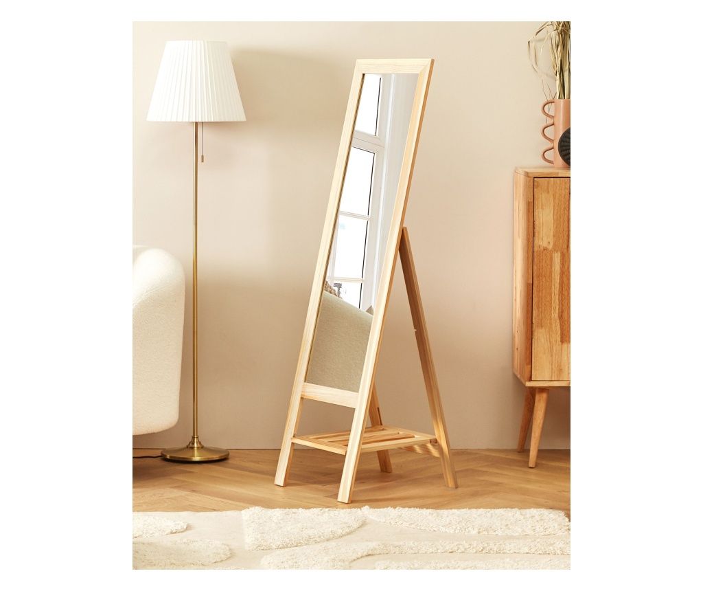 Oglindă de podea cu raft LUISANT 145 cm Lemn de pin Maro deschis