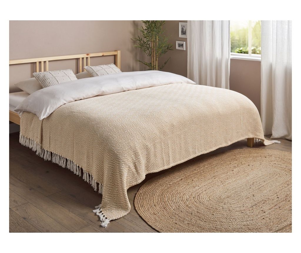 TOUTLI Cotton Bedspread 220 x 240 cm Beige