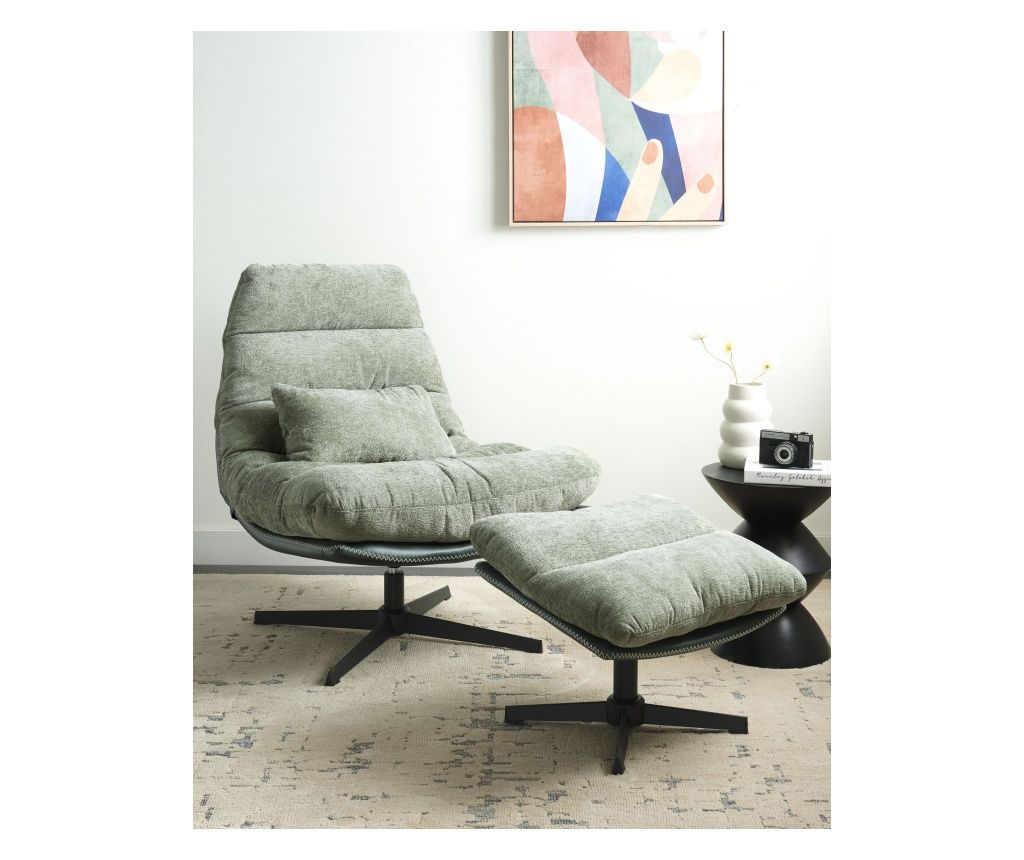 TOVIK Swivel Armchair with Footstool, Chenille Light Green