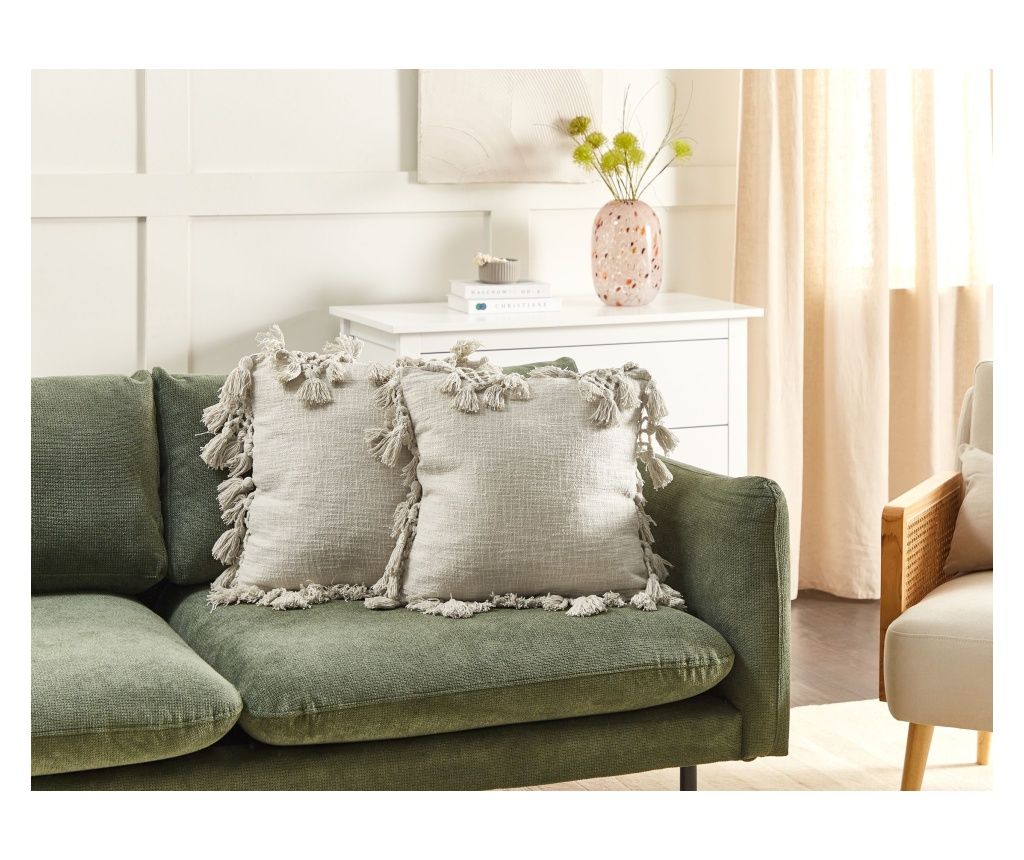 Set of 2 OLEARIA Decorative Pillows, Cotton, 45 x 45 cm, Beige, Solid Color