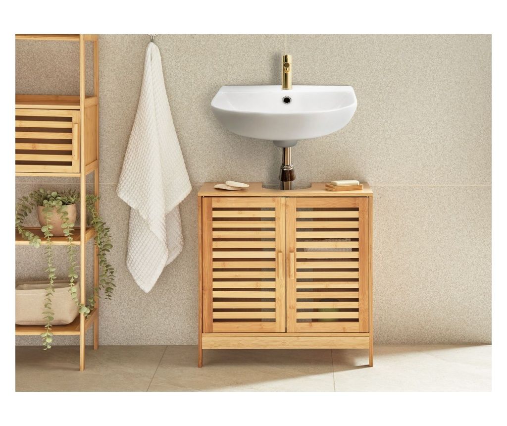 MISSOULA Light Brown Bamboo Sink Cabinet - 60 cm