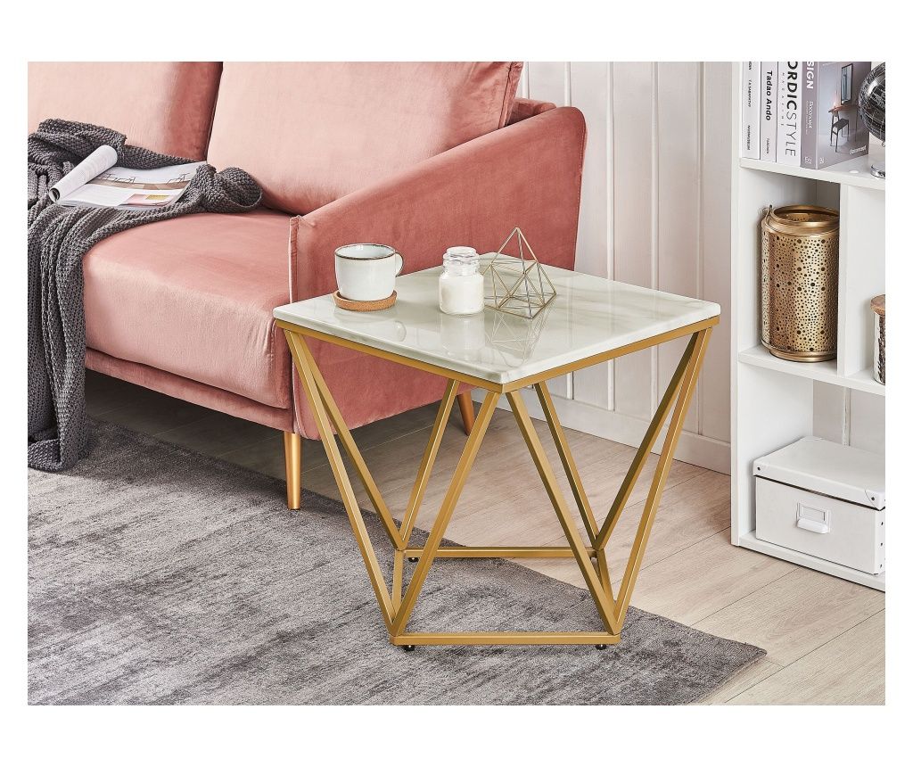 MALIBU Side Table Beige Marble Effect