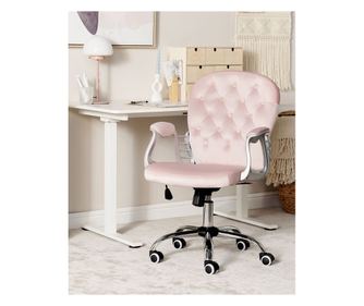 Scaun de birou PRINCESS Catifea Roz pastel