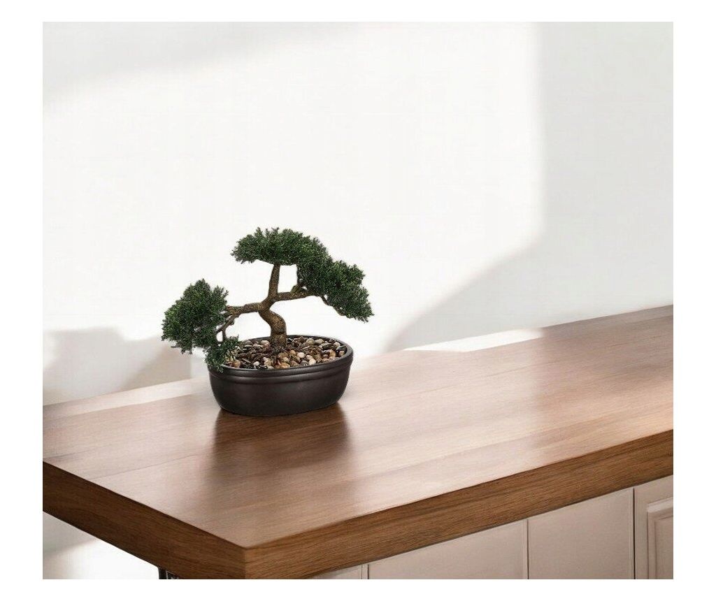 Atmosphera Artificial Bonsai in Ceramic Pot with Decorative Stones, 23 cm, Green