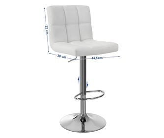 SONGMICS Set 2 scaune bar reglabile pe inaltime, cu spatar, sezut PU si suport picioare, rotatie 360°, 38x45x115 cm, alb