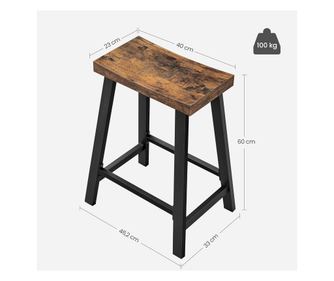 VASAGLE Set 2 scaune bar cu sezut curbat, cadru metalic, 46x33x60 cm, maro rustic