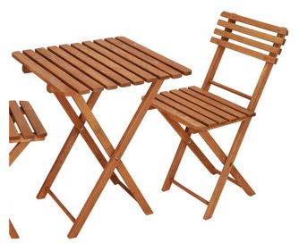Set mobilier balcon sau terasa din lemn de fag, pliabil, masa 52x51x65 cm si 2 scaune, maro