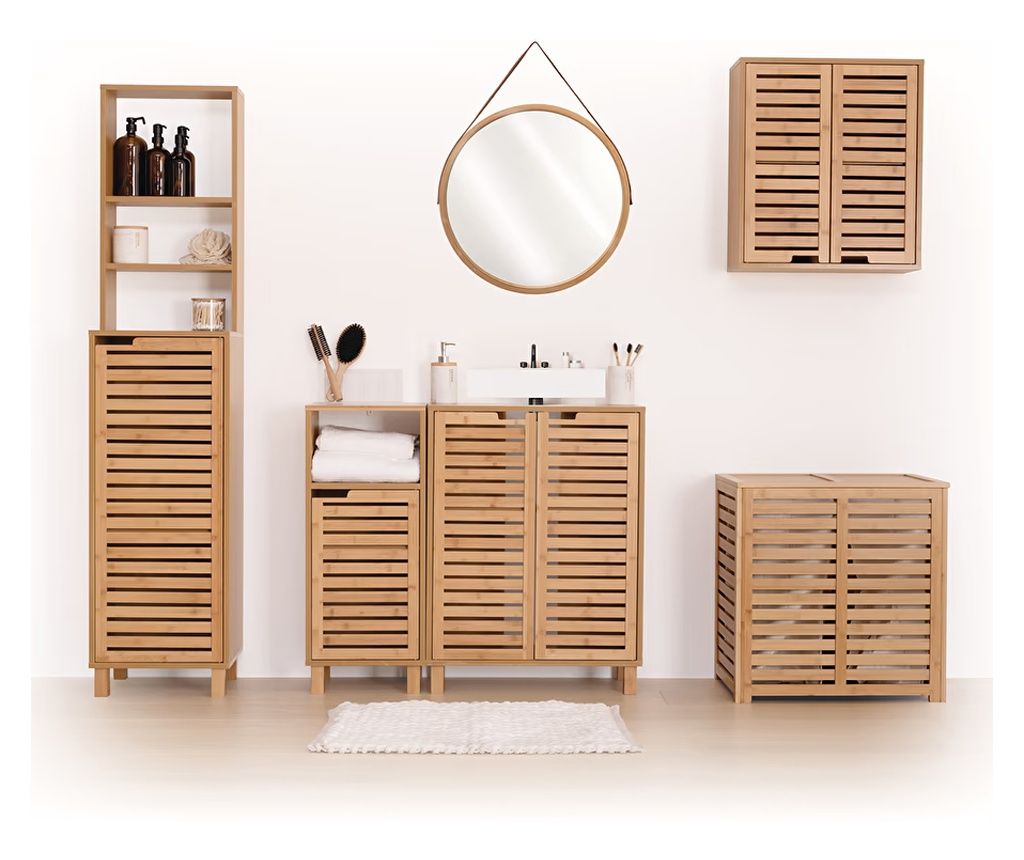 5Five Sicela Skříňka pod umyvadlo, s dvířky a policemi, bambus a MDF, 60x28x80 cm, přírodní