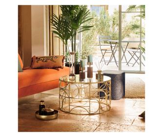 Masa cafea Atmosphera Artifice rotunda, sticla si metal, 71x41 cm, auriu