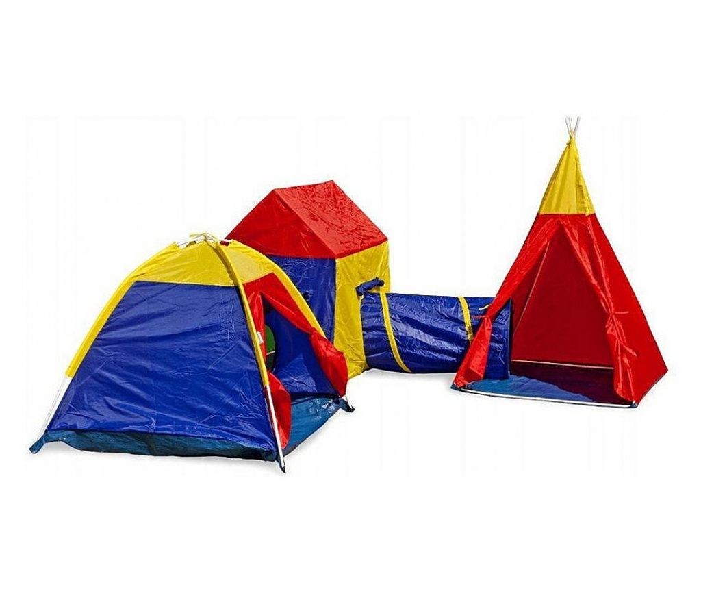 Sada 5v1 Stan na hraní s tunely a domečkem, skládací, pro vnitřní i venkovní použití, Multicolor