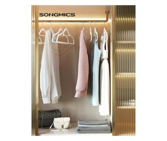 SONGMICS Set 30 umerase catifea cu carlig rotativ, 44x24 cm, alb