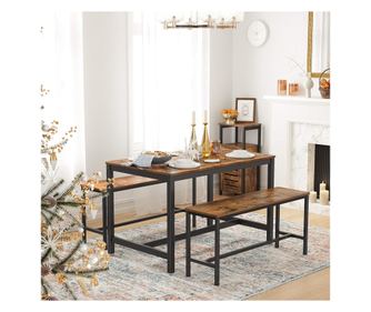 VASAGLE Masa de bucatarie pentru 4 persoane, cadru metalic, stil industrial, 120x75x75 cm, maro rustic