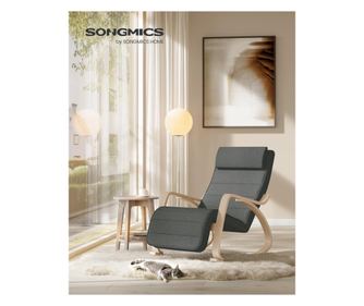 SONGMICS Люлеещ се стол с регулируема поставка за крака, макс. 150 кг, 67x122x84 см, тъмно сив