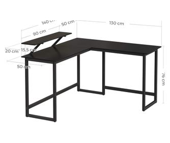 VASAGLE Birou in forma de L cu suport pentru monitor, cadru metalic, 140x130x76cm, negru
