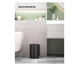 SONGMICS Cos de gunoi pentru baie, cu pedala si soft-close, 3 litri, negru