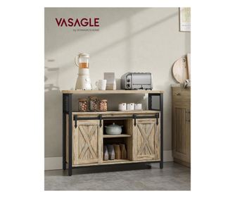 VASAGLE Шкаф за всекидневна или кухня, с 2 плъзгащи се врати, регулируеми рафтове, рустик стил, 33x100x80 см, естествен кафяв