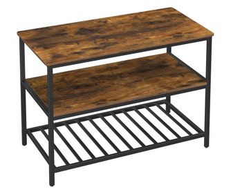 VASAGLE Raft de bucatarie tip insula, cadru de otel cu 3 nivele, stil industrial, 60x120x90cm, maro