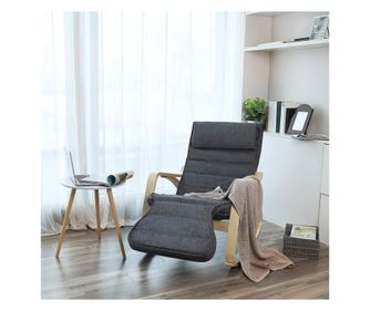 SONGMICS Люлеещ се стол с регулируема поставка за крака, макс. 150 кг, 67x115x91 см, тъмно сив