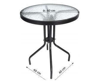 Градинска или балконска маса, метална рамка, стъклен плот, 60x70 см, черна