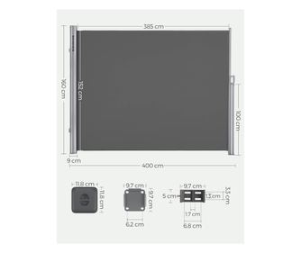 SONGMICS Paravan lateral pentru intimitate, extensibil, sistem fixare inclus, 160x400cm, gri
