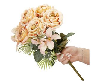 Poliészter művirág csokor, 9 rózsa, 40 cm, rózsaszín