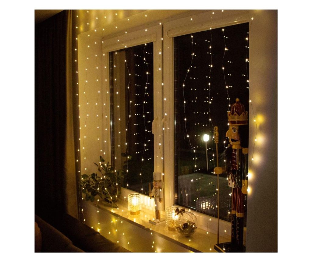 Φωτάκια Κουρτίνα, 300 LED, 3x3m, Εσωτερικού Χώρου, με Τηλεχειριστήριο, Θερμό Λευκό (Κίτρινο)