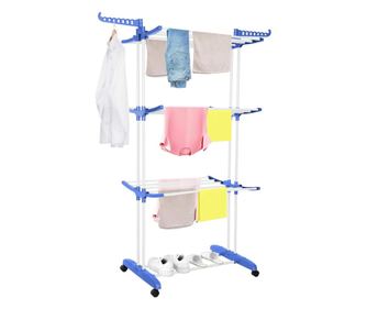 Navpično stojalo za sušenje perila, mobilno in zložljivo, z dvema obešalnikoma, 75x57x170cm, nosilnost 15kg