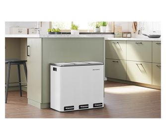 SONGMICS Cos de gunoi din inox cu 3 compartimente colectare selectiva, cu galeti interioare, 3x18litri, 62x32x56cm, alb