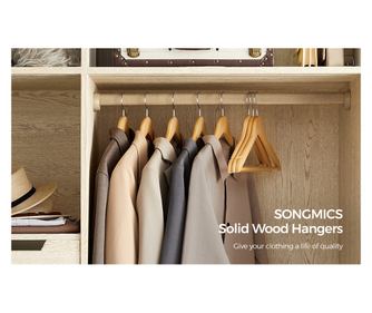 SONGMICS Set de 10 umerase din lemn, cu bara anti-alunecare pentru pantaloni, carlig pivotant la 360°, 45cm, natur
