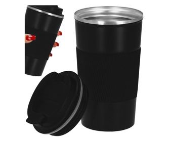 Potovalni termo lonček, dvostenska izolirana nerjaveča pločevina, 500 ml, 9x16,5 cm, črn